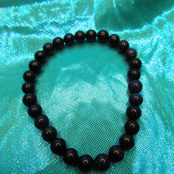 Blue Goldstone 6mm Round 7" Stretchy Gemstone Bracelet - Picture 2 of 3